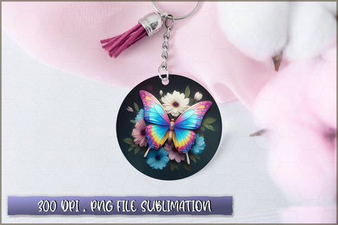 Flowers Butterfly Round Keychain PNG Sublimation Shetara Begum 