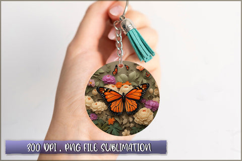 Flowers Butterfly Round Keychain PNG Sublimation Shetara Begum 