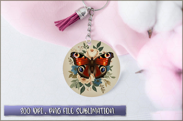 Flowers Butterfly Round Keychain PNG Sublimation Shetara Begum 