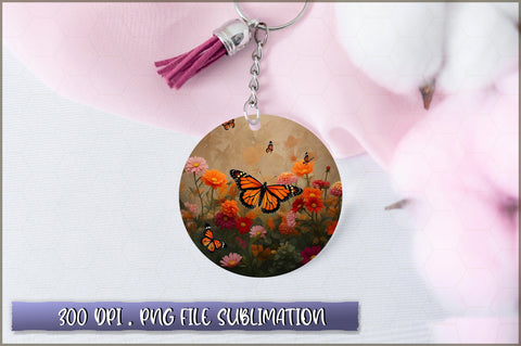 Flowers Butterfly Round Keychain PNG Sublimation Shetara Begum 
