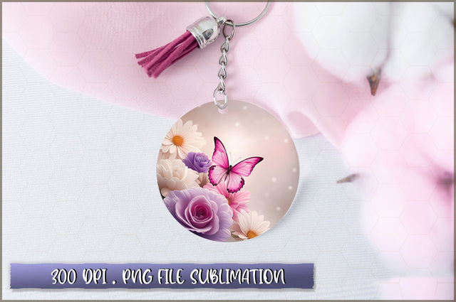 Flowers Butterfly Round Keychain PNG Sublimation Shetara Begum 