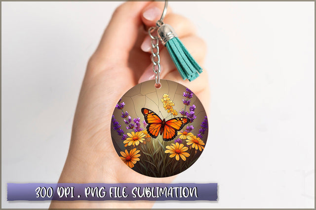 Flowers Butterfly Round Keychain PNG Sublimation Shetara Begum 