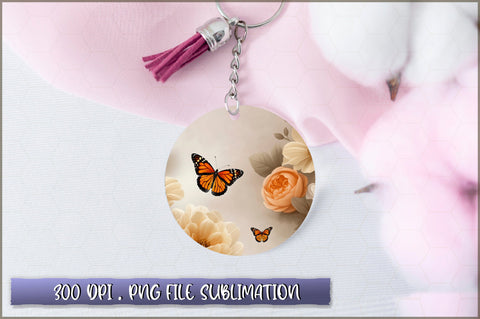 Flowers Butterfly Round Keychain PNG Sublimation Shetara Begum 