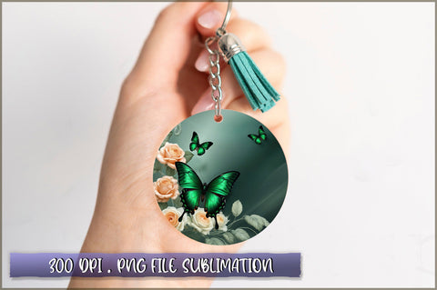Flowers Butterfly Round Keychain PNG Sublimation Shetara Begum 