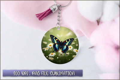 Flowers Butterfly Round Keychain PNG Sublimation Shetara Begum 