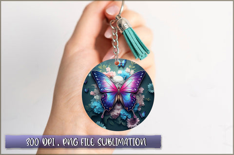 Flowers Butterfly Round Keychain PNG Sublimation Shetara Begum 