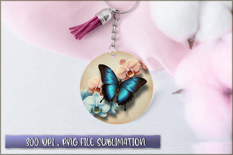 Flowers Butterfly Round Keychain PNG Sublimation Shetara Begum 