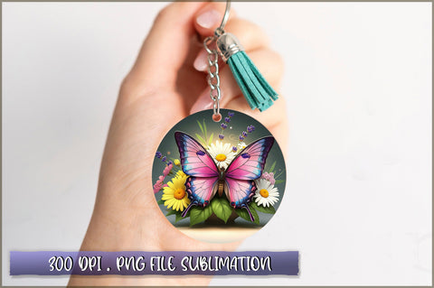 Flowers Butterfly Round Keychain PNG Sublimation Shetara Begum 