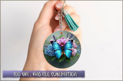 Flowers Butterfly Round Keychain PNG Sublimation Shetara Begum 