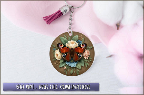 Flowers Butterfly Round Keychain PNG Sublimation Shetara Begum 
