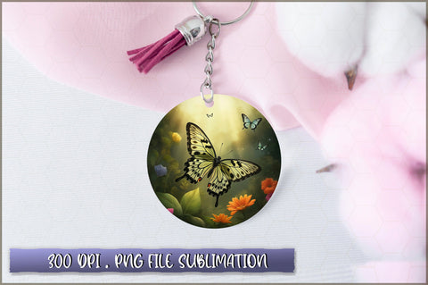 Flowers Butterfly Round Keychain PNG Sublimation Shetara Begum 