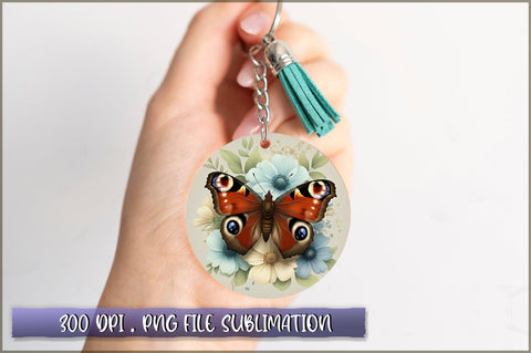 Flowers Butterfly Round Keychain PNG Sublimation Shetara Begum 