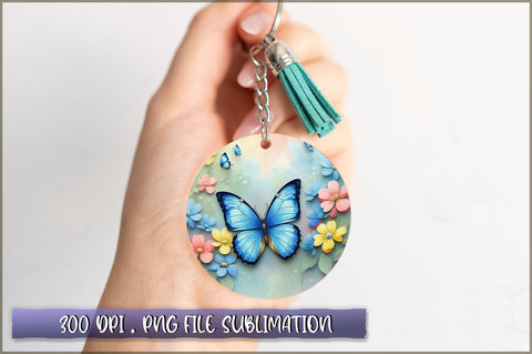 Flowers Butterfly Round Keychain PNG Sublimation Shetara Begum 