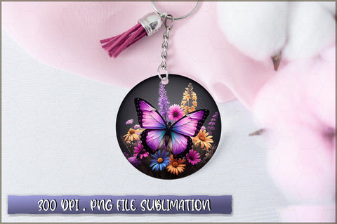 Flowers Butterfly Round Keychain PNG Sublimation Shetara Begum 