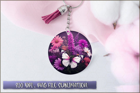 Flowers Butterfly Round Keychain PNG Sublimation Shetara Begum 