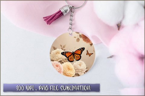 Flowers Butterfly Round Keychain PNG Sublimation Shetara Begum 