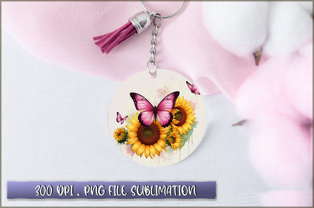 Flowers Butterfly Round Keychain PNG Sublimation Shetara Begum 