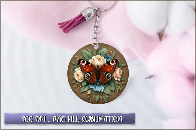 Flowers Butterfly Round Keychain PNG Sublimation Shetara Begum 