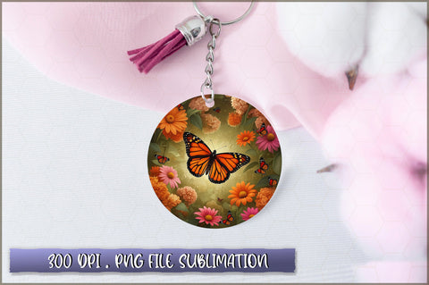 Flowers Butterfly Round Keychain PNG Sublimation Shetara Begum 