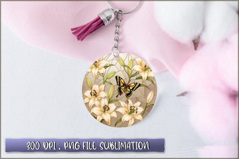 Flowers Butterfly Round Keychain PNG Sublimation Shetara Begum 