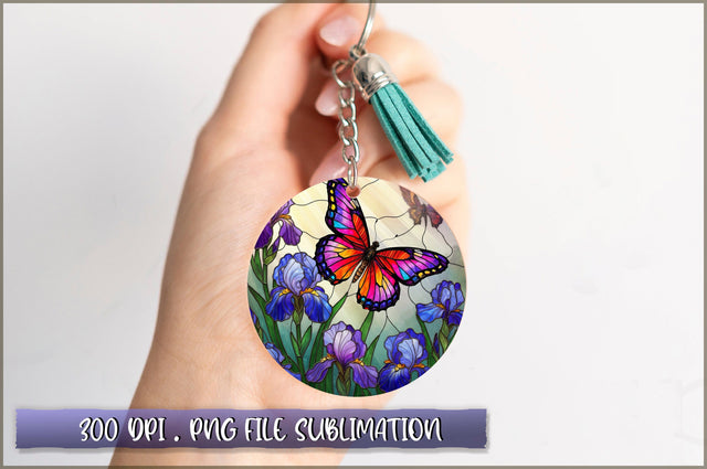 Flowers Butterfly Round Keychain PNG Sublimation Shetara Begum 