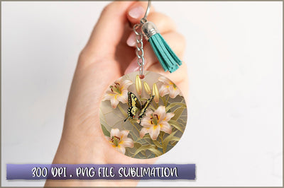 Flowers Butterfly Round Keychain PNG Sublimation Shetara Begum 