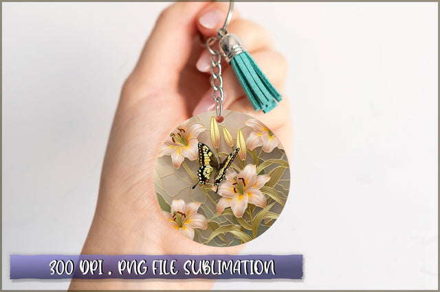 Flowers Butterfly Round Keychain PNG Sublimation Shetara Begum 