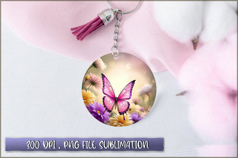 Flowers Butterfly Round Keychain PNG Sublimation Shetara Begum 