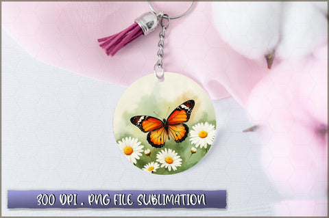 Flowers Butterfly Round Keychain PNG Sublimation Shetara Begum 