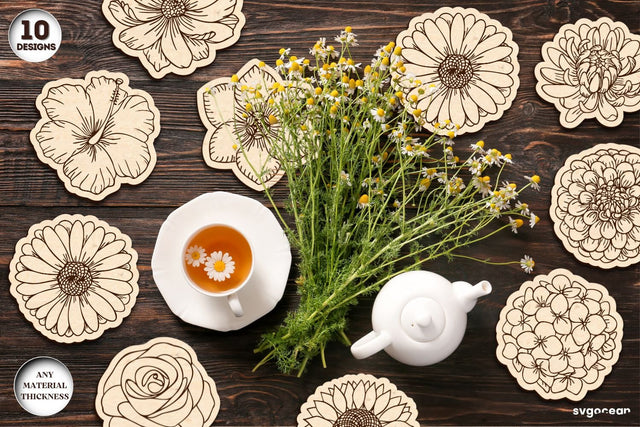Flowers Coasters Laser Cut Bundle SVG SvgOcean 