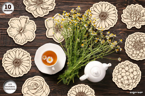 Flowers Coasters Laser Cut Bundle SVG SvgOcean 