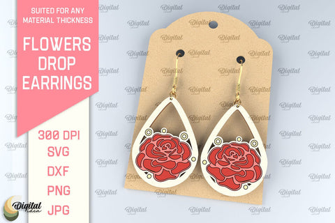 Flowers Earrings Laser Cut Bundle. Teardrop Earrings SVG SVG Evgenyia Guschina 