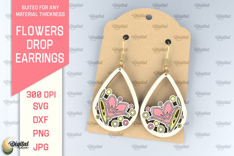 Flowers Earrings Laser Cut Bundle. Teardrop Earrings SVG SVG Evgenyia Guschina 