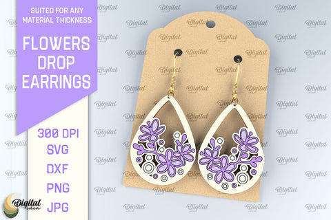Flowers Earrings Laser Cut Bundle. Teardrop Earrings SVG SVG Evgenyia Guschina 