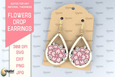 Flowers Earrings Laser Cut. Teardrop Earrings SVG SVG Evgenyia Guschina 
