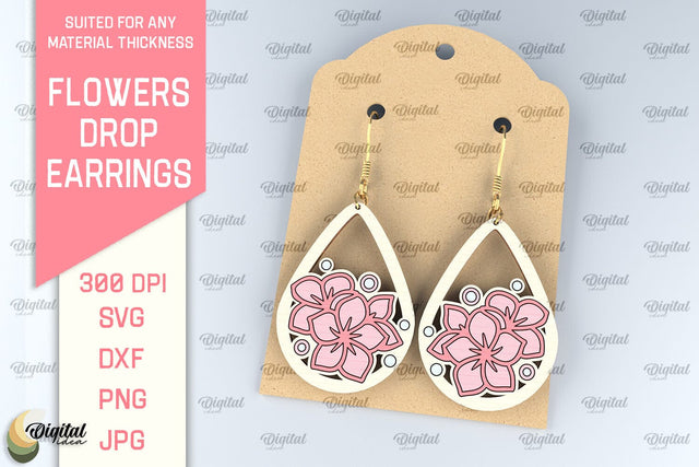 Flowers Earrings Laser Cut. Teardrop Earrings SVG SVG Evgenyia Guschina 