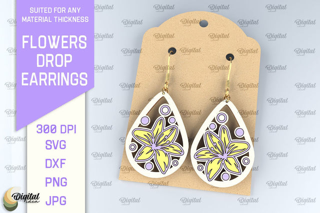 Flowers Earrings Laser Cut. Teardrop Earrings SVG SVG Evgenyia Guschina 