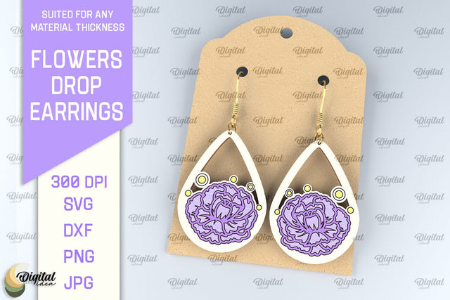 Flowers Earrings Laser Cut. Teardrop Earrings SVG SVG Evgenyia Guschina 