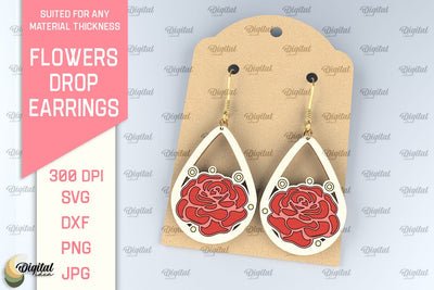 Flowers Earrings Laser Cut. Teardrop Earrings SVG SVG Evgenyia Guschina 