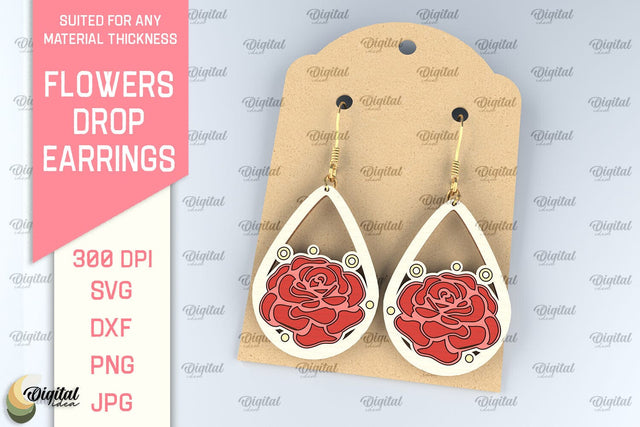 Flowers Earrings Laser Cut. Teardrop Earrings SVG SVG Evgenyia Guschina 