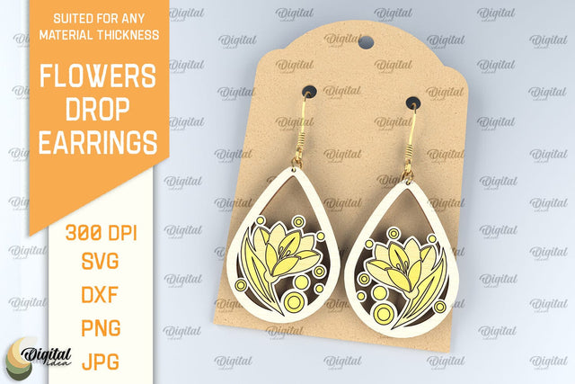 Flowers Earrings Laser Cut. Teardrop Earrings SVG SVG Evgenyia Guschina 