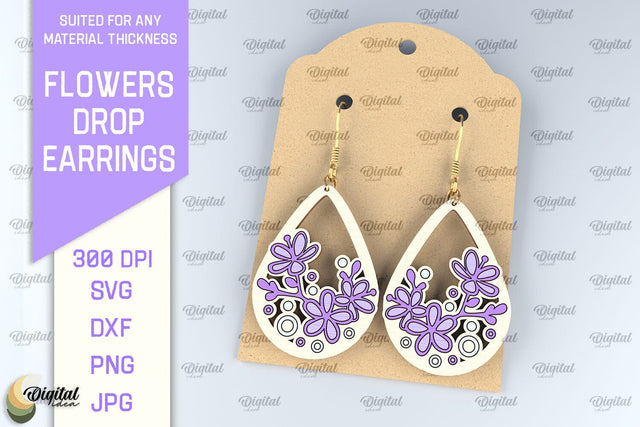 Flowers Earrings Laser Cut. Teardrop Earrings SVG SVG Evgenyia Guschina 
