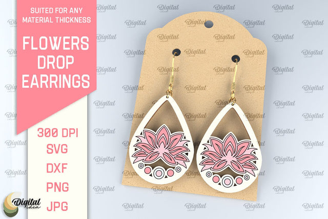 Flowers Earrings Laser Cut. Teardrop Earrings SVG SVG Evgenyia Guschina 