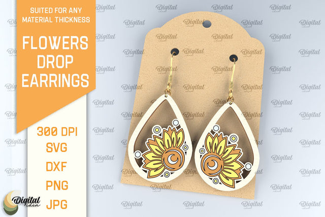 Flowers Earrings Laser Cut. Teardrop Earrings SVG SVG Evgenyia Guschina 