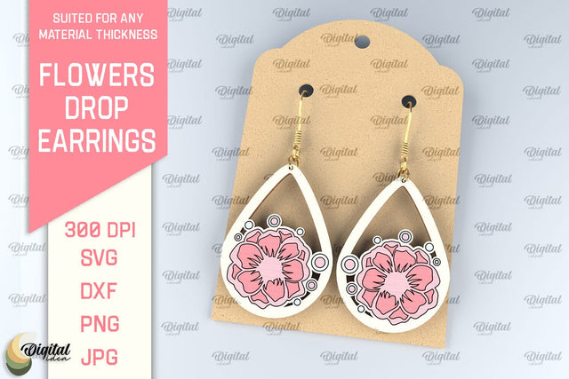 Flowers Earrings Laser Cut. Teardrop Earrings SVG SVG Evgenyia Guschina 
