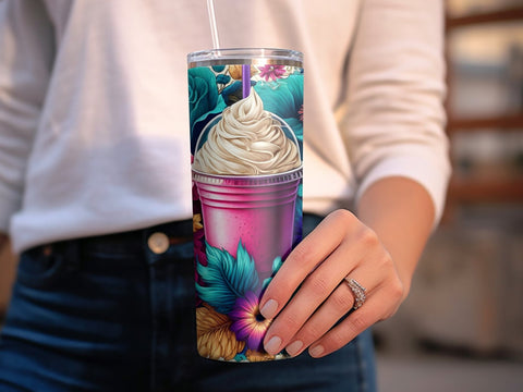 Flowers & Frappe Tumbler wrap sublimation PNG Sublimation Luvleigh Digitals 