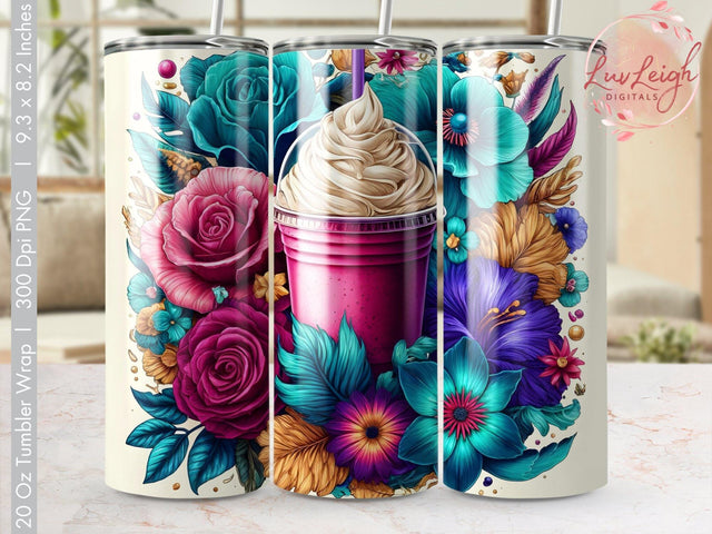 Flowers & Frappe Tumbler wrap sublimation PNG Sublimation Luvleigh Digitals 
