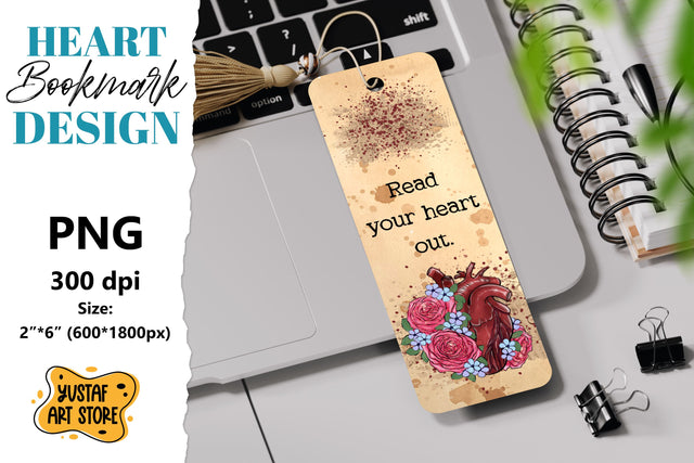 Flowers Heart Bookmark printable. Read your heart out Sublimation Yustaf Art Store 