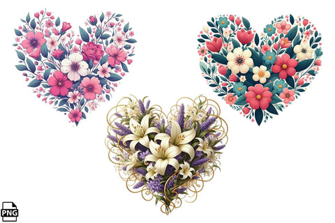 Flowers Heart Sublimation PNG Clipart Bundle Printable File Sublimation Creativedesigntee 
