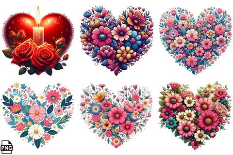 Flowers Heart Sublimation PNG Clipart Bundle Printable File Sublimation Creativedesigntee 